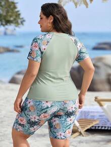Swim Lushoire Women's Summer Vacation Beach Tropical Plant Print Tankini Set - Multicolor - View 2