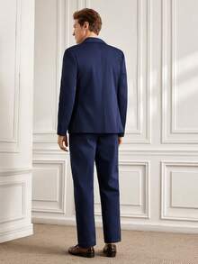 Officeau Men's Spring And Autumn Casual Suit Set, Includes Jacket And Pants - Navy Blue - View 2