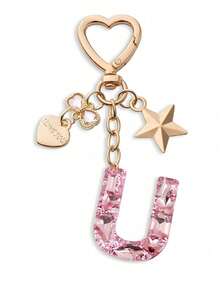Llavero con letra linda, llavero rosa con diamante, llavero colgante de letra mayúscula de resina con lámina, llavero elegante, regalo para mujer, decoración de billetera, Día del Padre, Día de la Madre, regalo de cumpleaños, regalo festivo de Acción de Gracias y Navidad. - Polvo de diamante - Ver 11