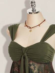 SHEIN ICON 女士度假风拼接腰果印花系带吊带背心 - 彩色 - 查看 6