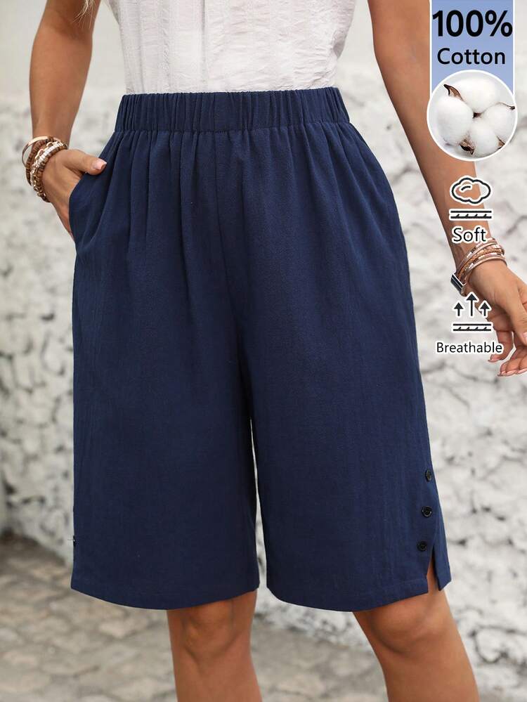 Women's Solid Color Pocket Button Casual Versatile Daily Wear Shorts Shorts With Pocket Women's Comfort Shorts Cotton Summer Short Outfits For Women Shorts For Women