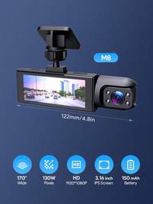 Teckwe 4K 前后行车记录仪，全高清三通道行车记录仪，赠送 32GB 存储卡，内置 WiFi 和 GPS，碰撞传感器，夜视功能，HDR，IPS 显示屏，24 小时停车监控模式 - A - 查看 5