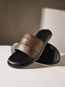 SHUZIA Men's Fashionable Casual Comfy Metal Decor One Band Slide Sandals - Coffee Brown - View 2