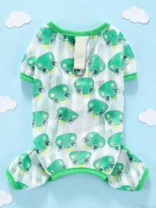 Pijamas lindos para perros y gatos pequeños y medianos - Pijamas suaves, transpirables y duraderos con diseños de dibujos animados divertidos - Mono de confort para las cuatro estaciones, ropa para mascotas para todas las temporadas, mono de mascota durable, ropa para mascotas - Verde - Ver 8