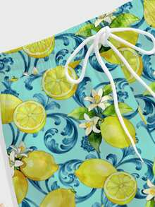 VIVINTIMO Men's Lemon Print Drawstring Waist Beach Shorts, Mesh Lining - Multicolor - View 3