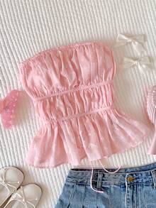 Comfortcana Top bandeau con cortes y fruncidos para mujer - Rosa - Ver 1