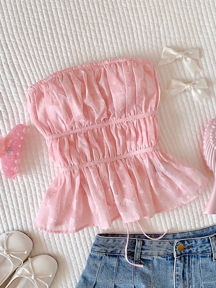 Comfortcana Top bandeau con cortes y fruncidos para mujer - Rosa - Ver 1