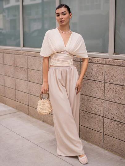 Andrea Bello 宽松纹理休闲阔腿裤，夏季度假装