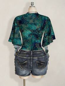SHEIN ICON Áo thun nữ cỡ lớn màu xanh dương, họa tiết hoa retro, phong cách thường ngày, thích hợp cho thời trang đường phố và lễ hội âm nhạc. - Nhiều màu - Xem 2