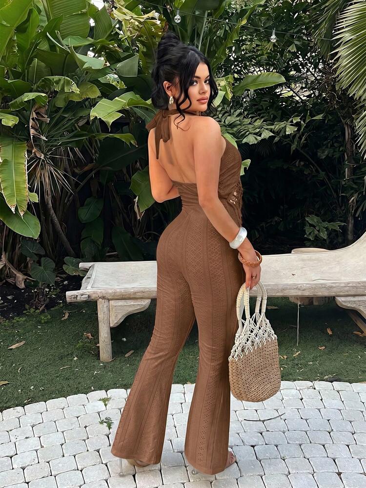 SHEIN SXY Mono con escote halter y espalda descubierta con flecos