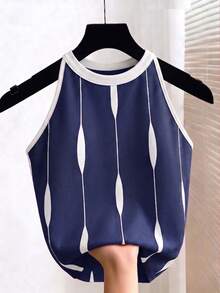 GlowEve Áo tank top nữ kiểu Pháp thanh lịch, cổ yếm, in sọc, phong cách retro. - Nhiều màu - Xem 3