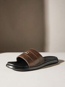 SHUZIA Men's Fashionable Casual Comfy Metal Decor One Band Slide Sandals - Coffee Brown - View 4