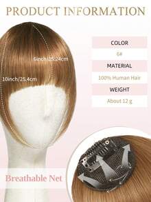 Clip In Hair Bangs 100% Human Hair Bangs 6# Light Brown Clip In Bangs Fringe With Temples Real Human Hair Fake Bangs Extensions For Women Daily Wear - S6 - View 2