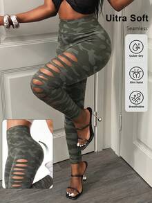 SHEIN BamGlam Women Sports Leggings - Army Green - View 1