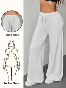 SHEIN PETITE Comfortable And Casual Plain Knit Low-Rise Wide-Leg Women Sweatpants - White - View 12