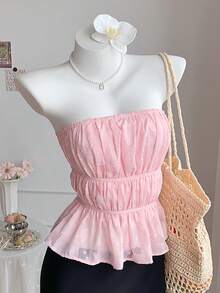 Comfortcana Top bandeau con cortes y fruncidos para mujer - Rosa - Ver 5