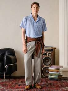 VeloEdit Gery Color Men's Casual Everyday Workwear Minimalist Solid Color Slant Pocket Pleated Long Pants Men Pants Dress High Waisted Pants Oversized Pants Pleated Suit Pants Grey Pants Old Money Daily Leisure, Boyfriend/Husband Gift, Father's Day For Father Summer - Light Grey - View 2