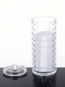 1pc Cotton Pad & Swab Holder, Clear Cosmetic Organizer For Bathroom, Makeup Storage Box With Lid, Face Cotton Q-Tip Dispenser - Multicolor - View 2