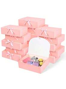 10Pcs Pink Lid Gift Boxes Groomsman Proposal Boxes Deluxe Pink Ribbon Gift Boxes For Wedding Birthday Party Bridesmaid Graduation Valentine's Day - multicolor - View 4