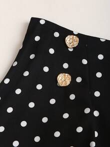 Sweetra 优雅通勤波点印花高腰显瘦A字裙 - 黑色 - 查看 5