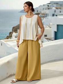 Parysyn Moda de verano de talla grande, nuevo conjunto de dos piezas de blusas y pantalones de verano para damas - Amarillo - Ver 6