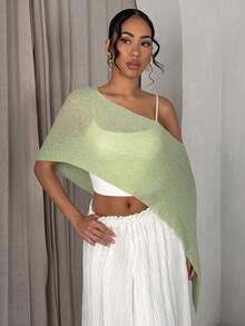 SHEIN Glamour Áo len choàng đi biển thanh lịch dành cho nữ, mùa xuân/hè. - màu xanh lá - Xem 5