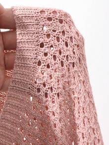Dazy Plus Plus Size Women Collared Fitted Hollow Shiny Short Sleeve Knit Top, Pink, Spring/Summer - Pink - View 7