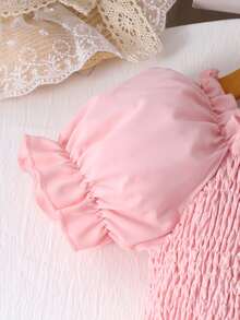 Glamorique Kids Đầm lưới tay cánh hoa đính cúc ngọc trai thanh lịch cho bé gái, chân váy xếp ly, thích hợp cho tiệc sinh nhật, mặc hàng ngày, mùa xuân/hè. - Hồng - Xem 6