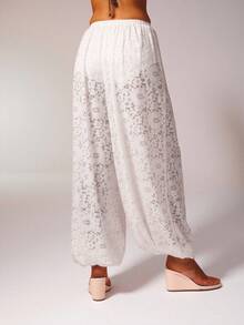 Aralina Summer Women's Fully Unlined Sheer Full Lace Cute Going Out Party Or Beach Ballon Pant - White - View 2