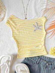 Tween Girl Tween Girls Casual Comfortable Fitted One Shoulder T-Shirt - Yellow - View 1