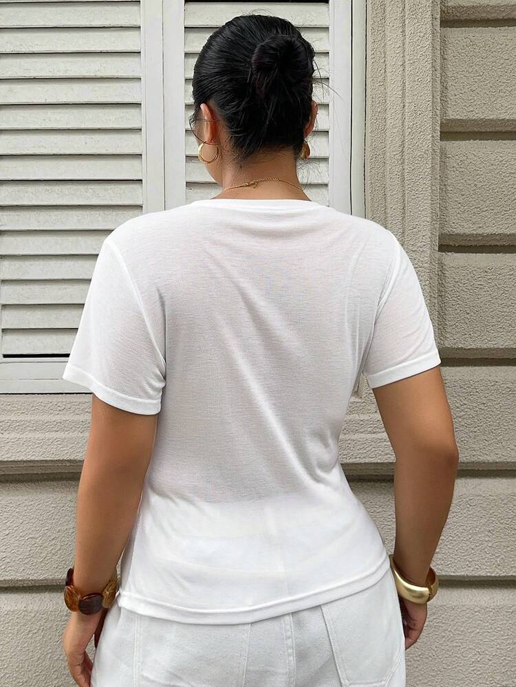 Dazy Plus Plus Size Women White Casual 2 In 1 Decorative Short Sleeve T-Shirt, Spring/Summer