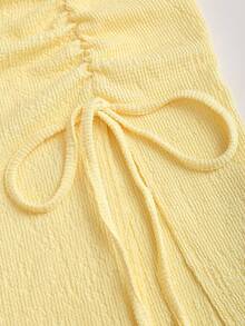 Sweetra Women's Ruched One-Shoulder Cropped Top And Mini Skirt 2 Pieces Set - Pale Yellow - View 5