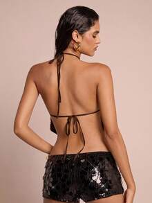 SHEIN Glamour 女士新款夏季波西米亚风度假沙滩装露背吊带背心，饰有特殊串珠面料，适合返校季、街头风、生日派对、外出等场合，展现Y2K可爱风格。 - 咖啡棕 - 查看 2