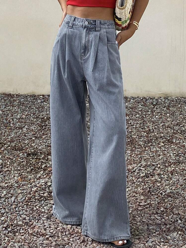 Women's Loose Casual Straight Leg Striped Jeans, Spring & Summer