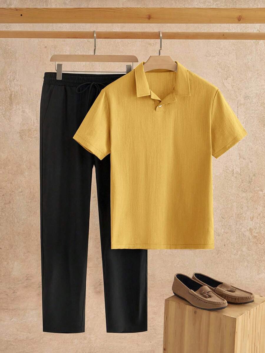 HIMLAND Men's Casual Commuter Shirt And Pants Set - Multicolor - View 1
