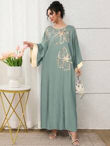 Al Najma Women's Casual Floral Print Round Neck Dress, Suitable For Gatherings And Outings - Green - View 2