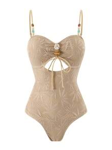 Swim Oasis Bộ đồ bơi 2 mảnh kèm váy dành cho nữ, mẫu mới Xuân/Hè 2026, chất liệu vải đặc biệt, thích hợp cho kỳ nghỉ biển, kiểu dáng thanh lịch và thoải mái. - màu nâu - Xem 3