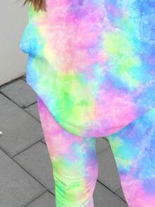 Colorful Tie-Dye Print Pattern, Young Girl Casual Short Sleeve T-Shirt And Leggings 2-Piece Set - Multicolor - View 5