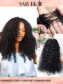 Boho Braids Burmese Curly Knotless Pre-Separated Crochet Hair Extensions 100% Human Hair Burmese Curly Feather Hair Boho Braid Feather Line Hair Braids Natural Color - Natural Black - View 2