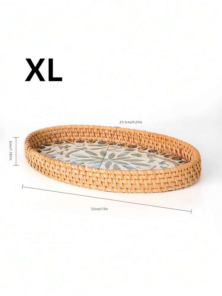 Khay hình vỏ sò đan thủ công từ mây tự nhiên, phong cách Boho, trang trí nhà cửa, đựng trang sức, trà, đồ dùng đa năng cho phòng ngủ, phòng khách, bàn trang điểm. - Màu vàng - Xem 6