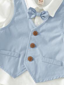 Cozy Pixies Bộ vest lịch lãm 3 món cho bé trai/bé gái: Áo sơ mi trắng tay ngắn, áo vest xanh lá cây và quần short/quần dài. Trang phục thanh lịch cho mùa xuân/hè, phù hợp cho tiệc sinh nhật, lễ rửa tội, sinh nhật lần thứ nhất, lễ kỷ niệm, đám cưới, v.v. - Màu xanh nhạt - Xem 6