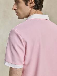 Courvante Men Quarter Zip Contrast Collar Tee, Short Sleeve Light Pink, For Golf Tennis, Business Commute & Boyfriend - Baby Pink - View 5