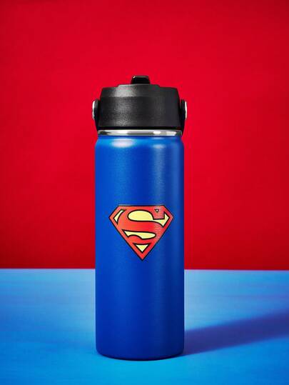 SUPERMAN X SHEIN Bình nước in hình, bình nước giữ nhiệt chân không màu xanh dương, cốc nước, cốc cầm tay.