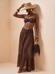 Zivah 最新款女士优雅镂空雪纺半身裙罩衫，适合海滩、泳池派对、度假，棕色 - 棕色 - 查看 7