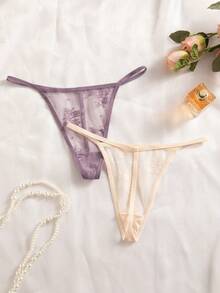 7条/包 女士蕾丝丁字裤，性感舒适内衣 - 彩色 - 查看 4