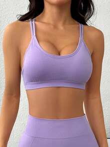 Menodora SHEIN Sport Women Solid-Color Seamless Sports Bra For Everyday Fitness - Purple - View 2