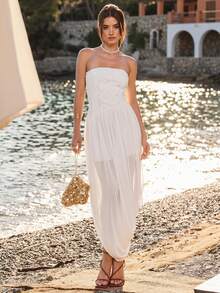 Enchnt 无肩带碎花连衣裙 - 白色 - 查看 1