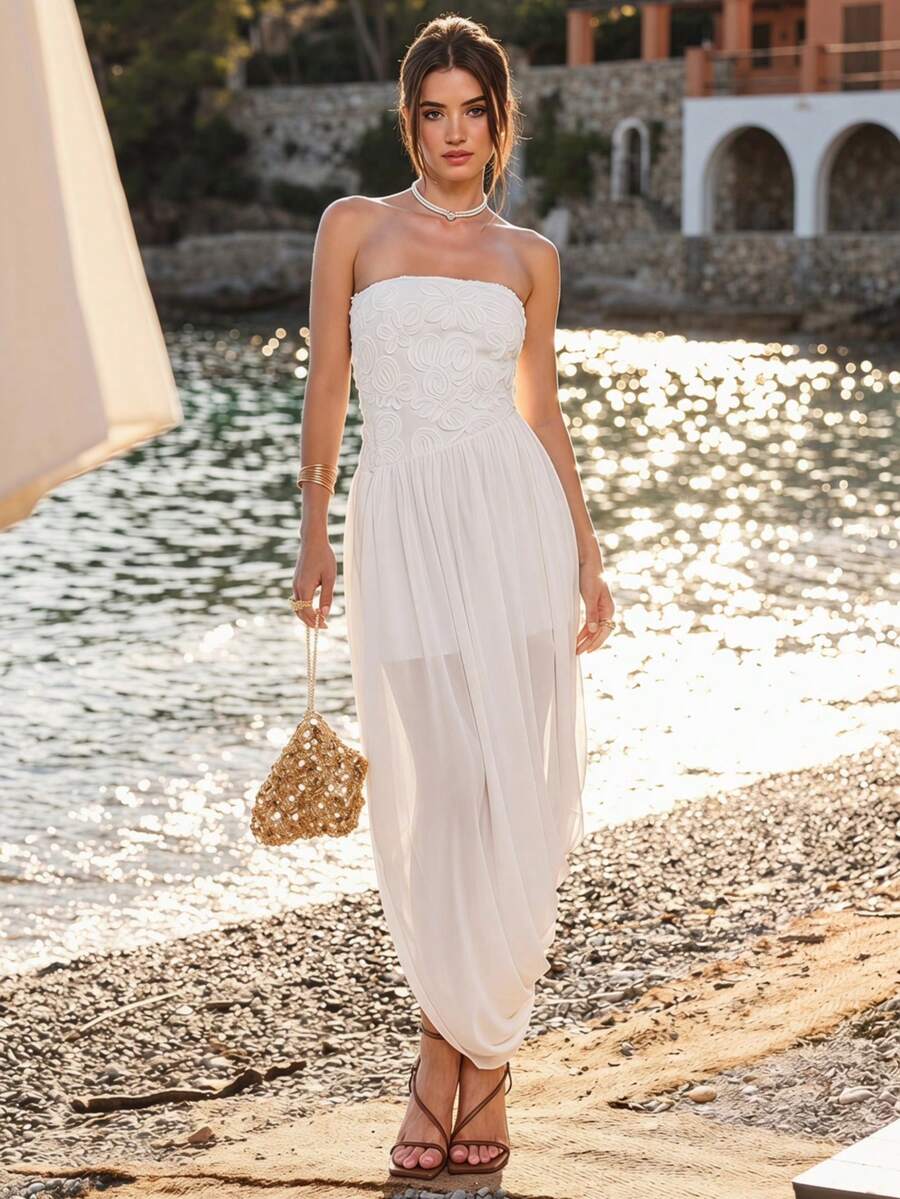 Enchnt 无肩带碎花连衣裙 - 白色 - 查看 1