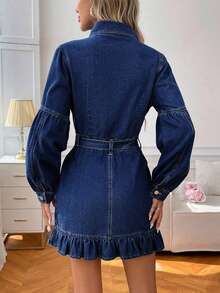 Đầm midi denim dáng rộng dành cho nữ cỡ lớn, màu xanh dương, thích hợp cho mùa thu/đông. - Rửa tối - Xem 2