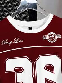Attitoon Betty Boop x SHEIN Tenue de sport décontractée minimaliste pour rassemblement décontracté, fête, aéroport. Imprimé avec numéros et lettres anglaises de style universitaire. Tenue pour festival de musique. T-shirt ample à manches courtes et col rond pour femme, idéal pour les sorties d'été - Multicolore - Voir 6